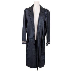 GENUINE LEATHER Black Matrix Trench Coat S